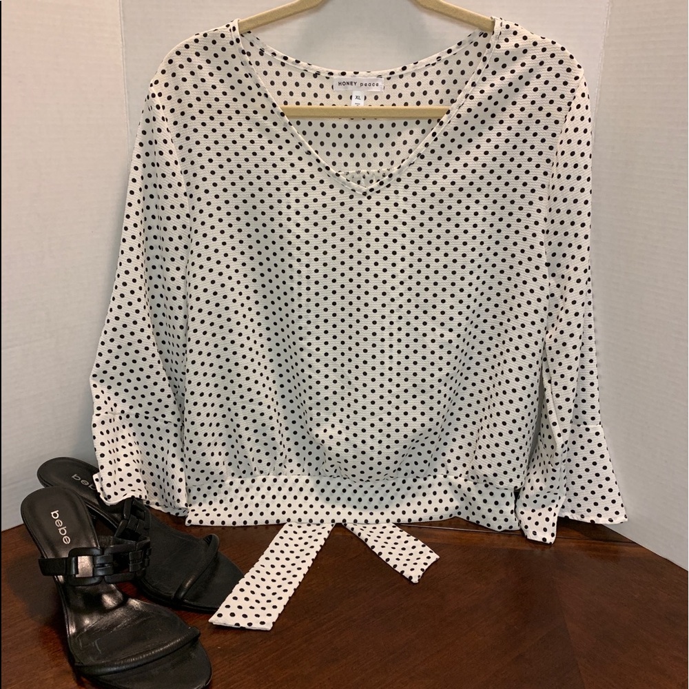 Black & White polka dot blouse.  Dress or date!
